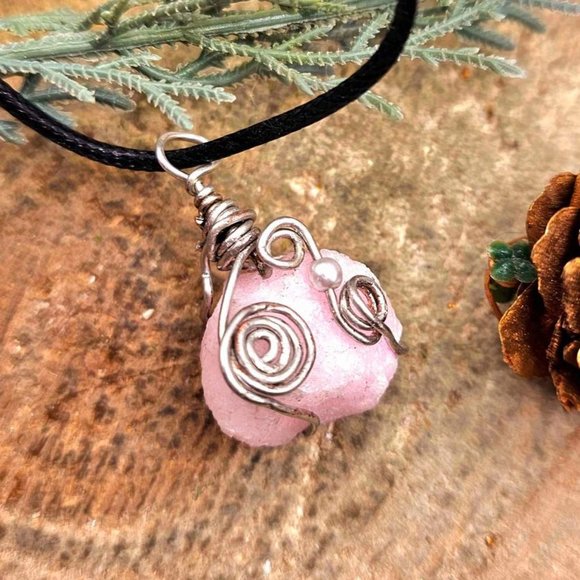Beautiful Nature Pink Calcite Wire Wrapped Pendant Necklace - Picture 4 of 10